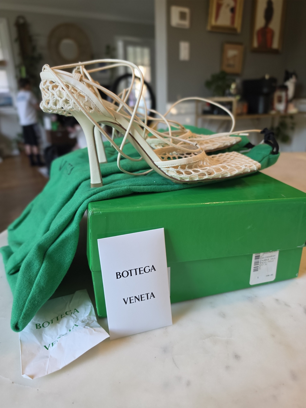 Bottega Veneta White Fishnet Lace-Up Stiletto Heels Size 7.5 - Picture 5 of 16